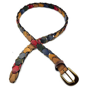 Vintage Multicolor Suede Leather Belt Brass Buckle Womens M 37" Long